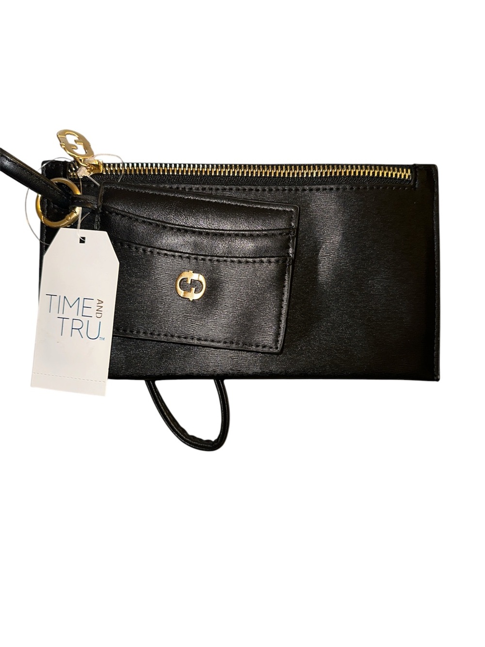 Time and Tru Black Wristlet Wallet with Gold Hardware